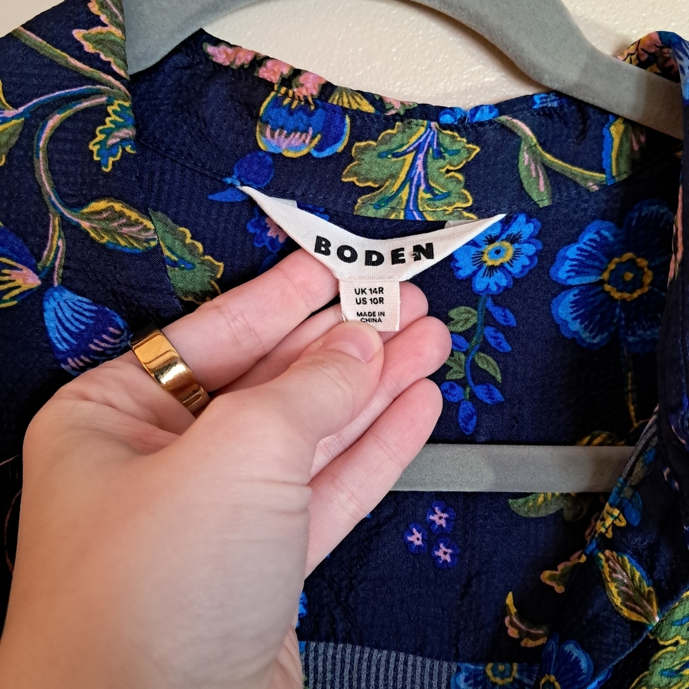 Boden Kate Satin Shirt Dress Navy Floral - Picture 8 of 11